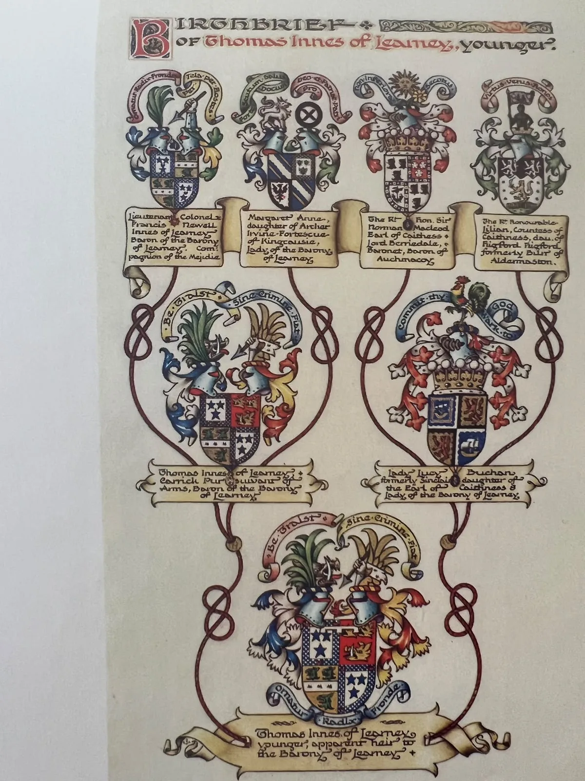 The achievement and sixteen quarterings on the birthbrief of Thomas Innes of Learney, younger, 1930